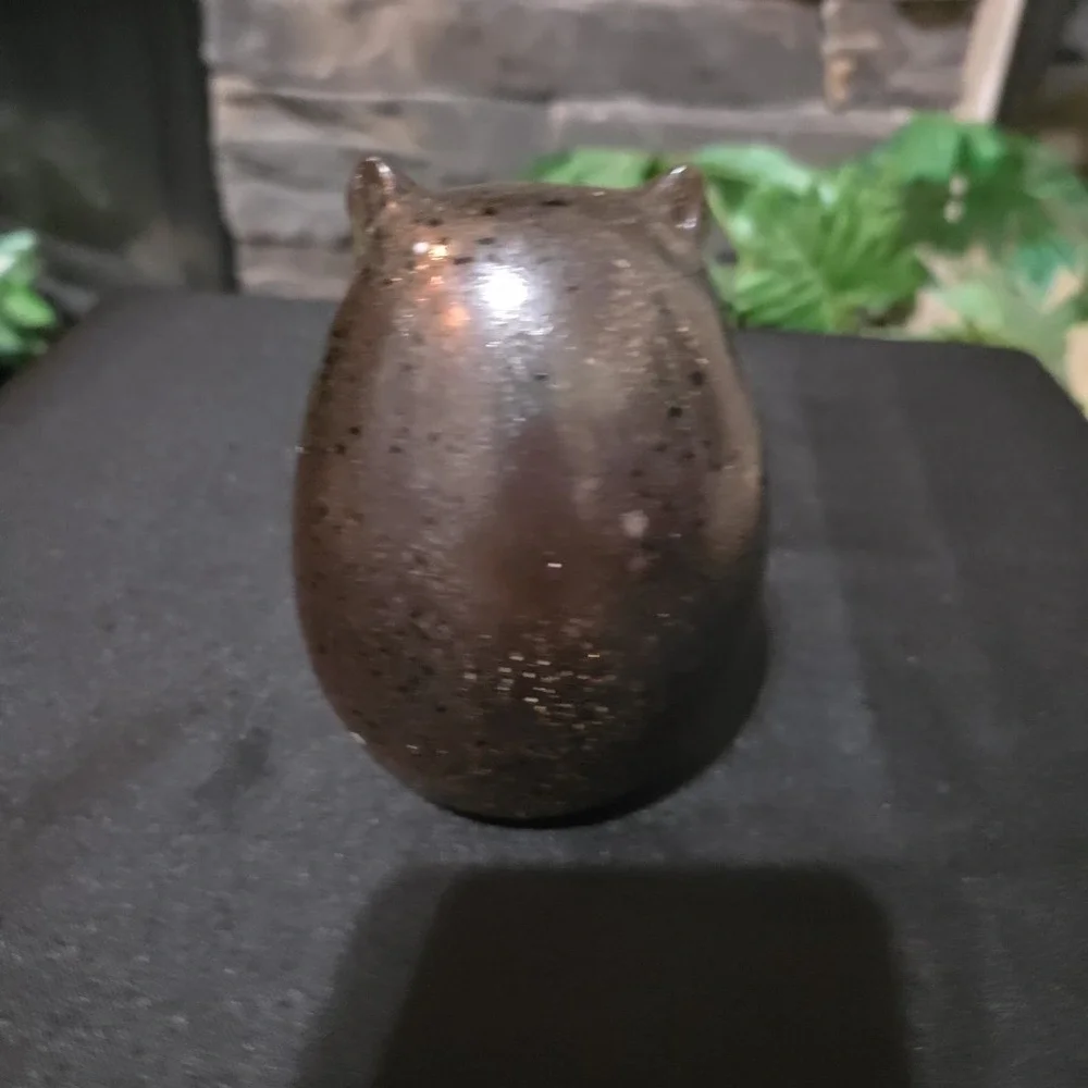 Glass Owl Vase, Smoke With Gold Flecks, Hand Blown, Vintage 7